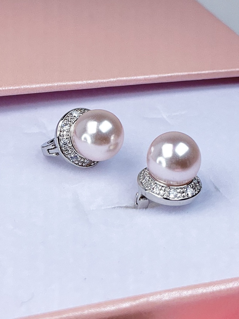 Blush Pearl Leverback Earrings CZ Accent Silver Tone Elegant Pearl Drop Earrings